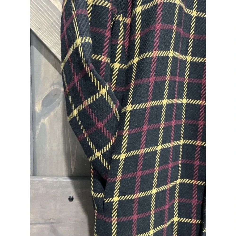 Zara Man Black Red‎ Yellow Wool Plaid Oversized Long Coat Office Modern Size M